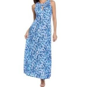 London Style Collection Sleeveless Maxi Dress Women 12 Blue Keyhole Lined Halter